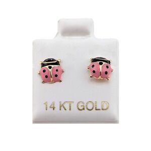 Women's Whimsical 14k Gold Jewelry Ladybug Animal Stud Mini Earrings **